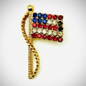 Vintage USA Rafaelian Pin Rhinestone American Flag Election Day July 4th Brooch